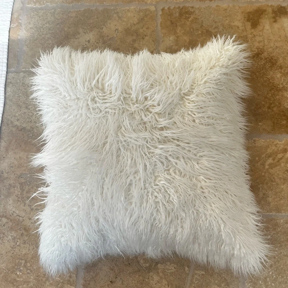 Anthropologie Ivory Mongolian Lamb Pillow